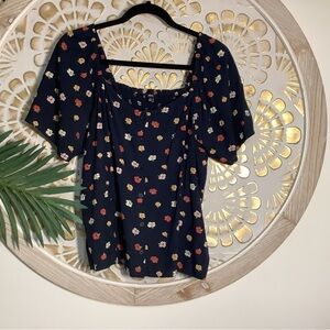 Madewell Navy Floral Blouse